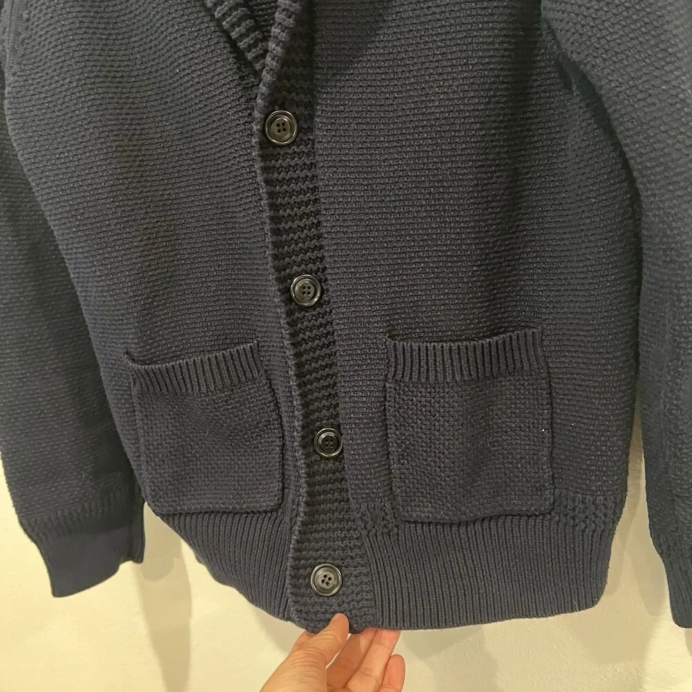 J. Crew Cotton Cable Knit Shawl-Collar Cardigan M Navy Heritage Academia Preppy